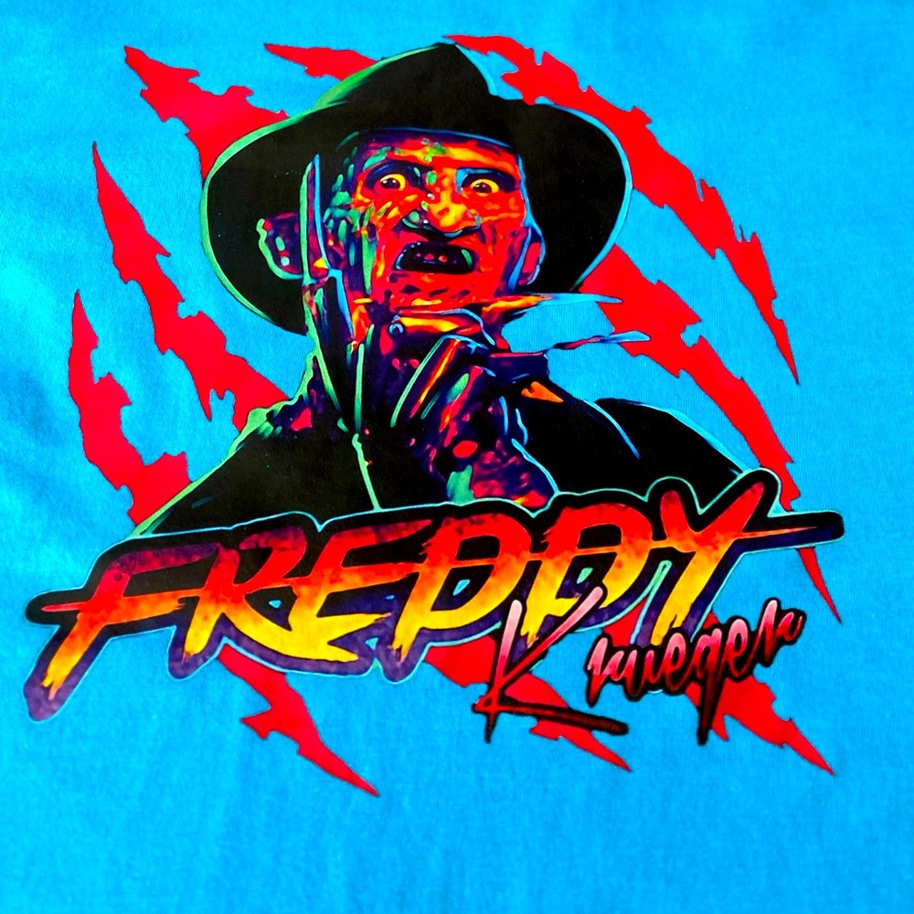 Freddy Krueger Slash Flash Back Turquoise Blue Men’s Tee Size XL NWT